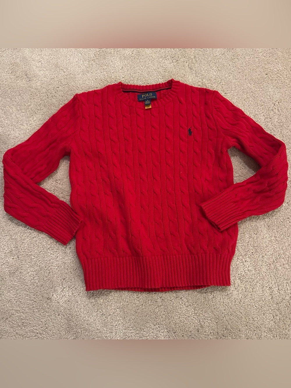 Polo by Ralph Lauren Bright Red Cable-Knit Crewneck Sweater